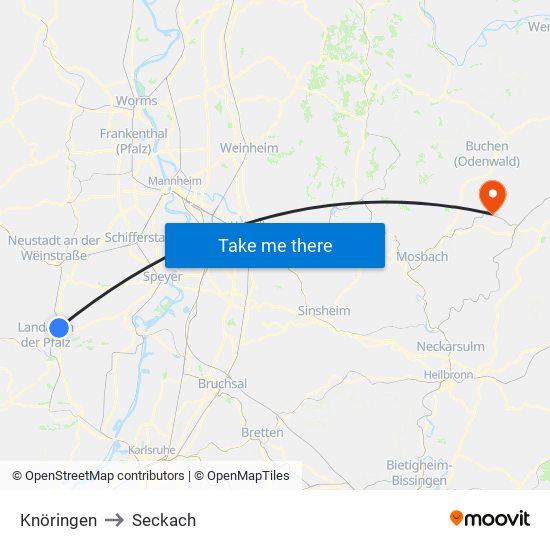 Knöringen to Seckach map