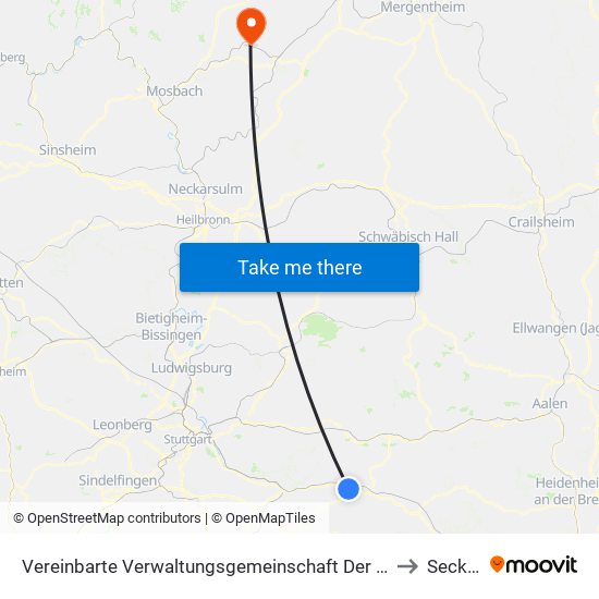 Vereinbarte Verwaltungsgemeinschaft Der Stadt Uhingen to Seckach map