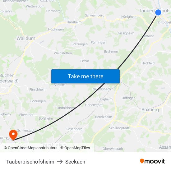 Tauberbischofsheim to Seckach map