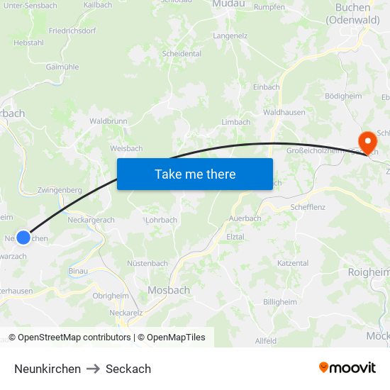 Neunkirchen to Seckach map
