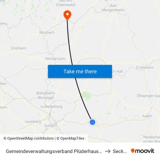 Gemeindeverwaltungsverband Plüderhausen-Urbach to Seckach map