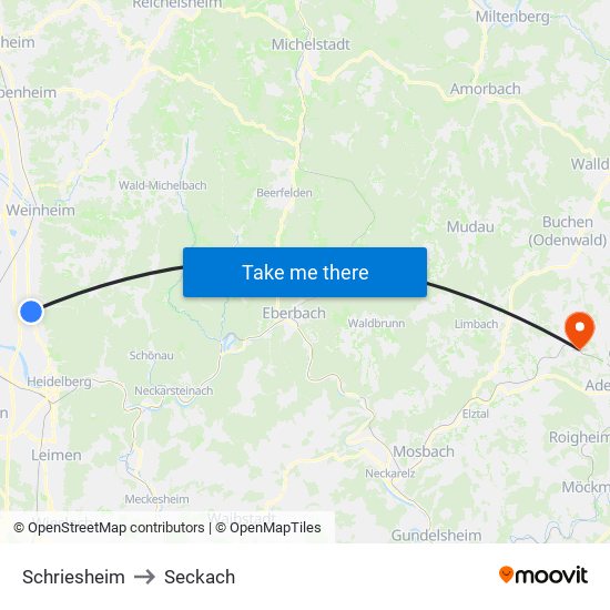 Schriesheim to Seckach map