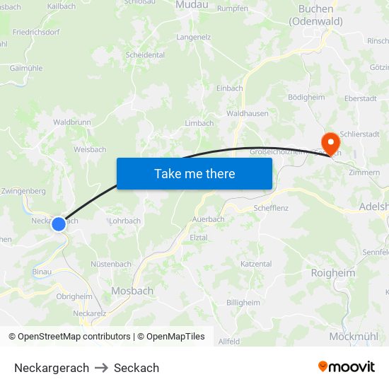 Neckargerach to Seckach map