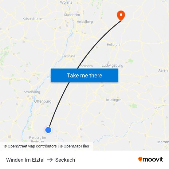 Winden Im Elztal to Seckach map