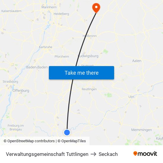 Verwaltungsgemeinschaft Tuttlingen to Seckach map