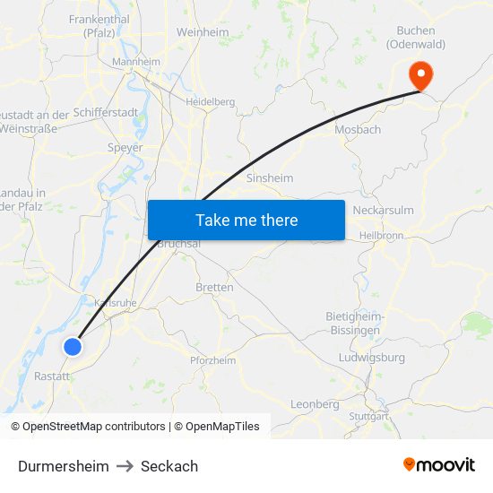 Durmersheim to Seckach map