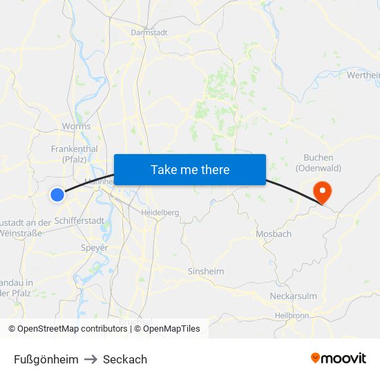 Fußgönheim to Seckach map