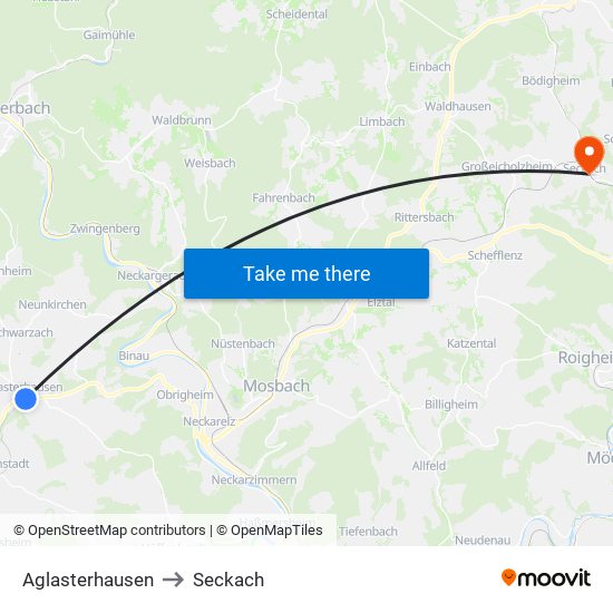 Aglasterhausen to Seckach map