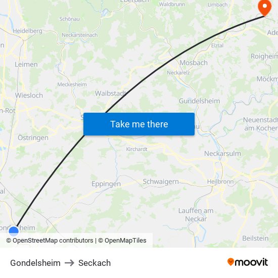 Gondelsheim to Seckach map
