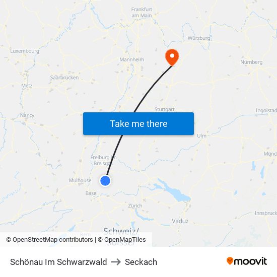 Schönau Im Schwarzwald to Seckach map