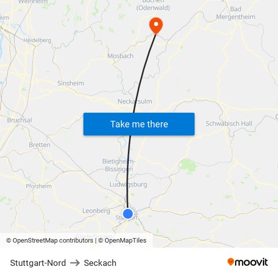 Stuttgart-Nord to Seckach map