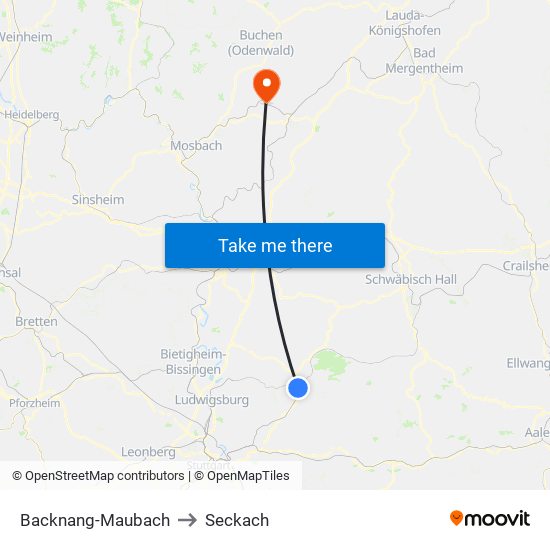 Backnang-Maubach to Seckach map