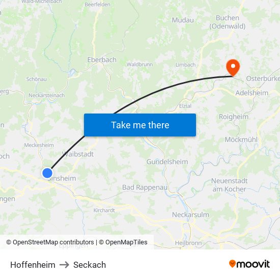 Hoffenheim to Seckach map