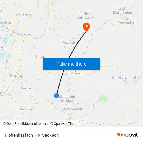 Hohenhaslach to Seckach map