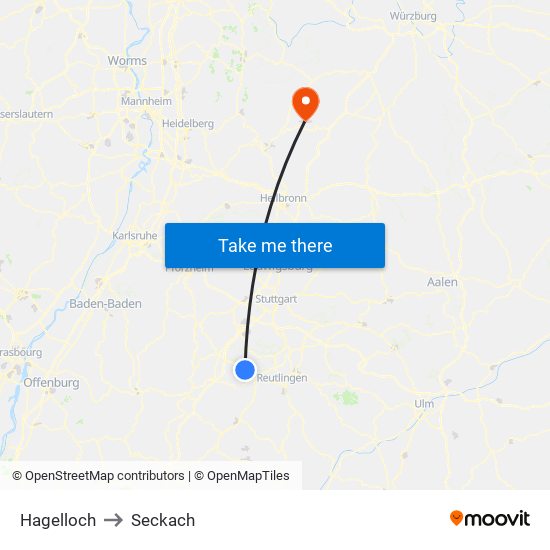 Hagelloch to Seckach map