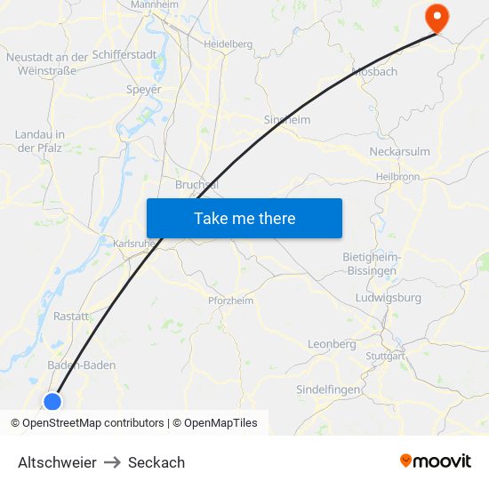 Altschweier to Seckach map