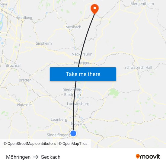 Möhringen to Seckach map