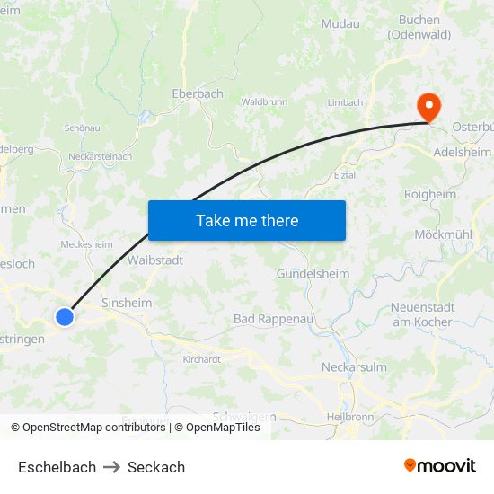 Eschelbach to Seckach map