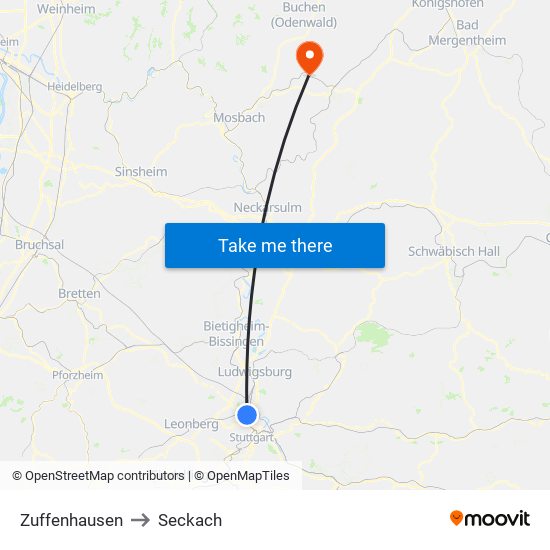 Zuffenhausen to Seckach map