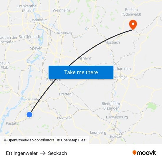 Ettlingenweier to Seckach map