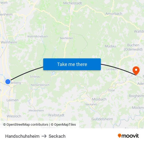 Handschuhsheim to Seckach map