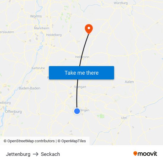 Jettenburg to Seckach map