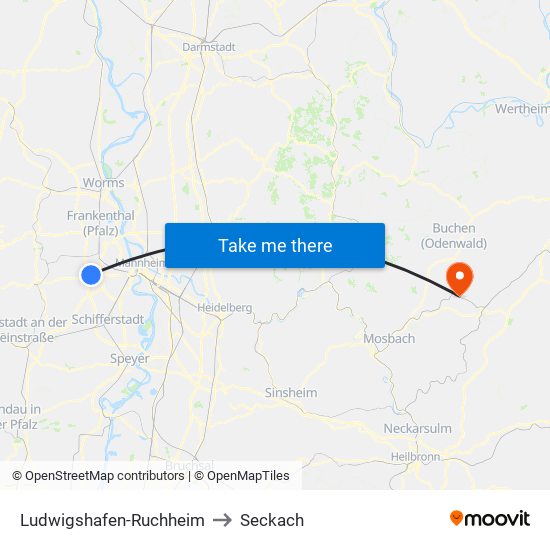 Ludwigshafen-Ruchheim to Seckach map