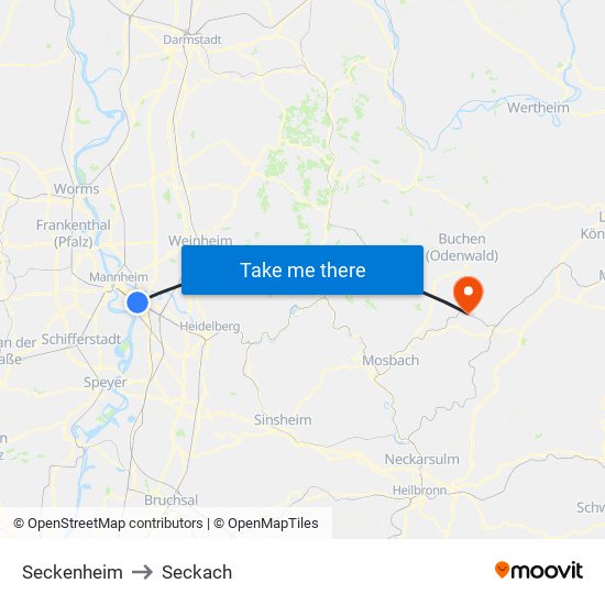 Seckenheim to Seckach map