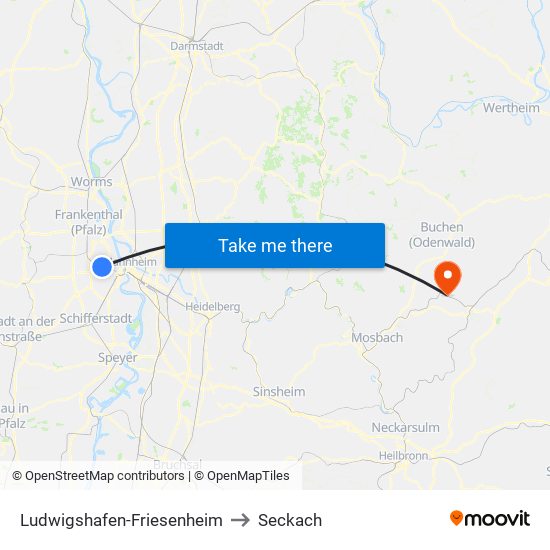 Ludwigshafen-Friesenheim to Seckach map