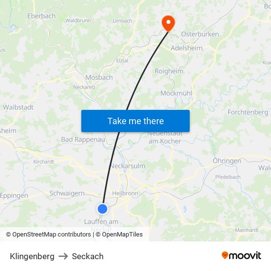 Klingenberg to Seckach map
