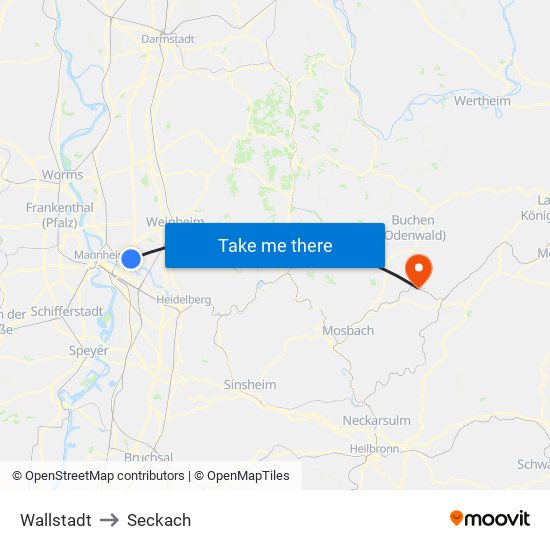 Wallstadt to Seckach map