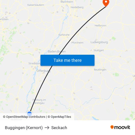 Buggingen (Kernort) to Seckach map