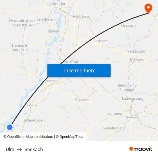 Ulm to Seckach map