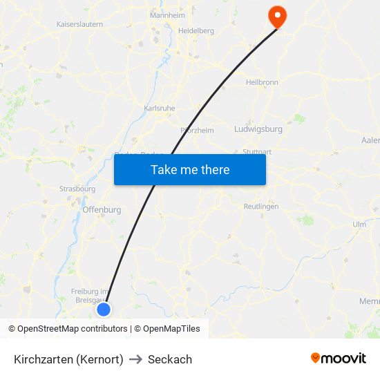 Kirchzarten (Kernort) to Seckach map