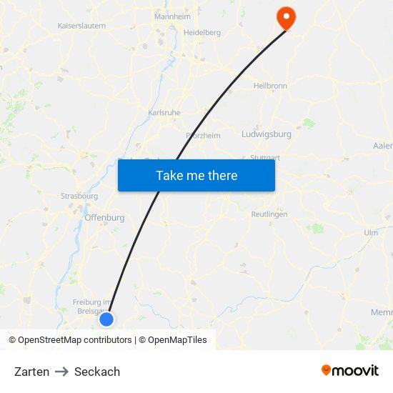 Zarten to Seckach map