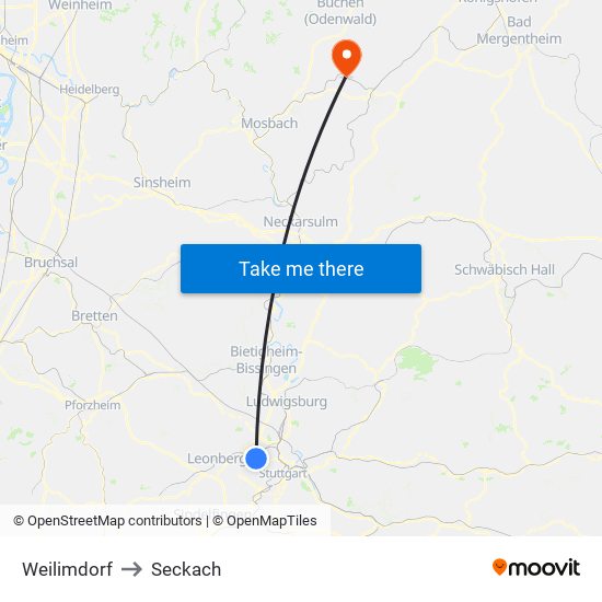 Weilimdorf to Seckach map
