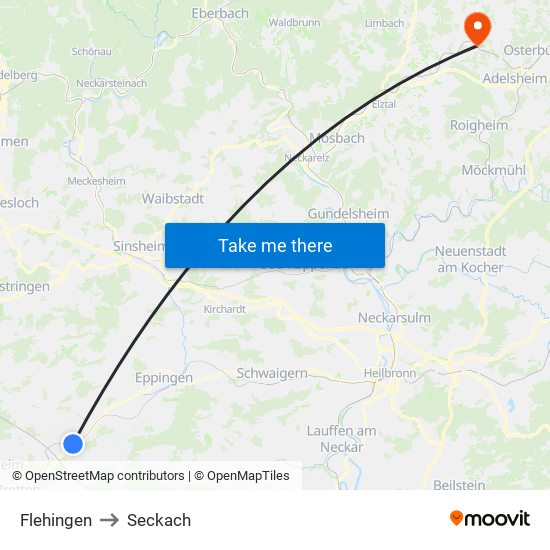 Flehingen to Seckach map