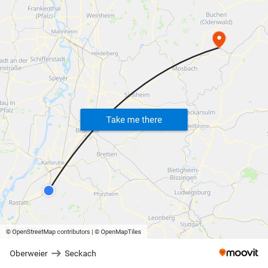 Oberweier to Seckach map