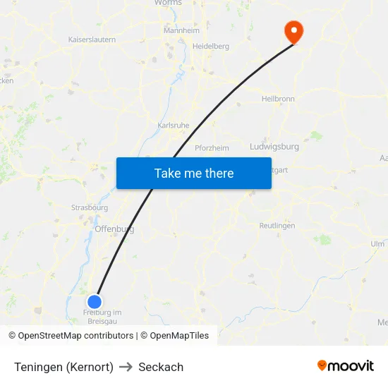 Teningen (Kernort) to Seckach map