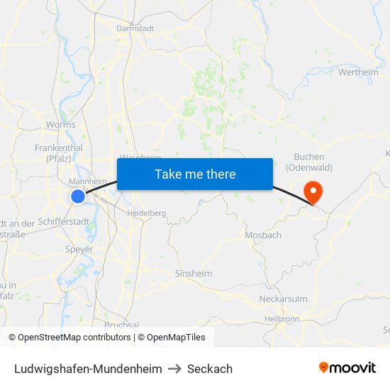 Ludwigshafen-Mundenheim to Seckach map