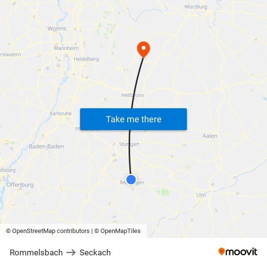 Rommelsbach to Seckach map