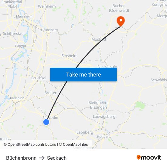 Büchenbronn to Seckach map