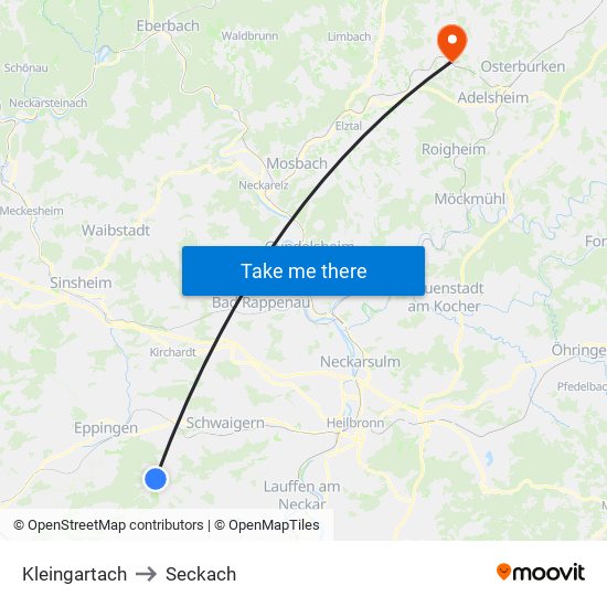 Kleingartach to Seckach map