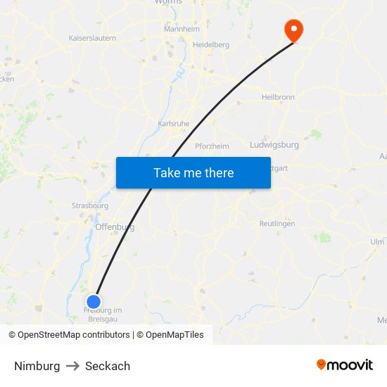 Nimburg to Seckach map
