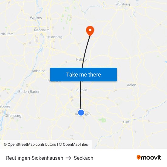 Reutlingen-Sickenhausen to Seckach map