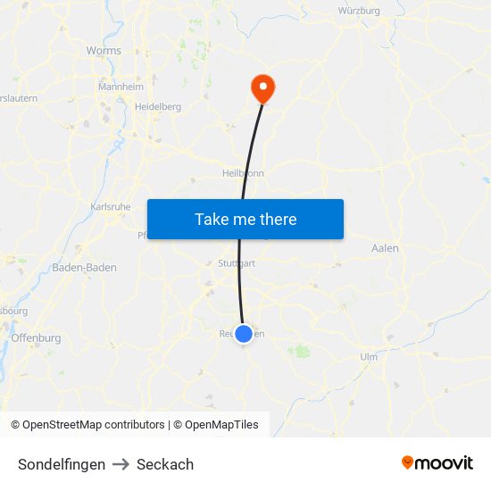 Sondelfingen to Seckach map