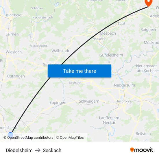 Diedelsheim to Seckach map