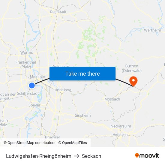 Ludwigshafen-Rheingönheim to Seckach map