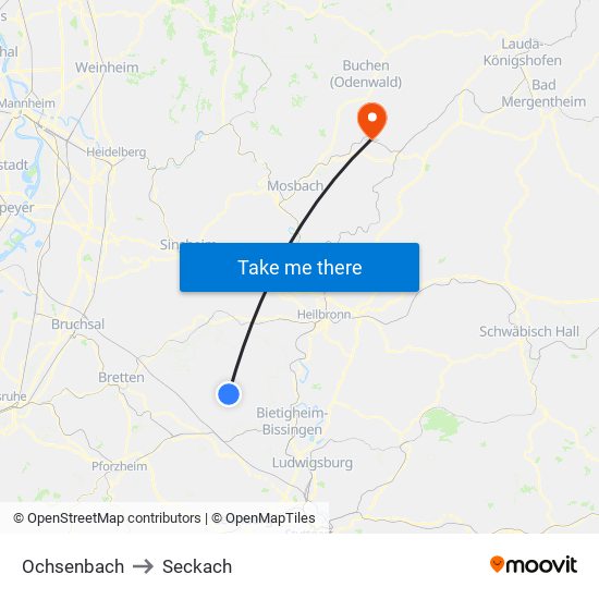 Ochsenbach to Seckach map