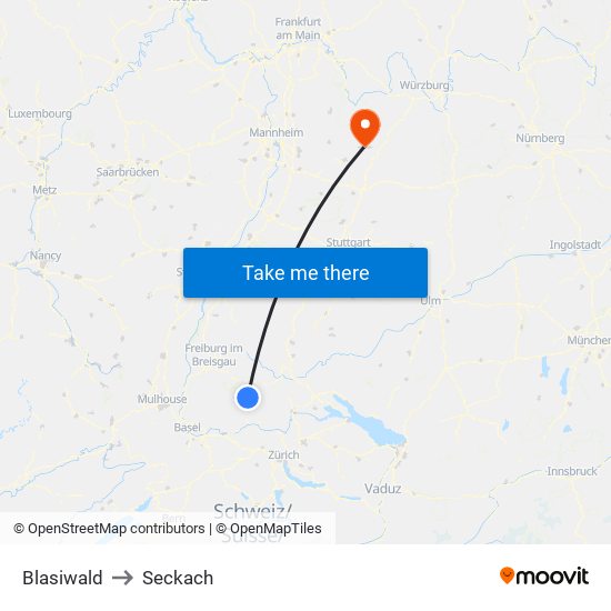 Blasiwald to Seckach map